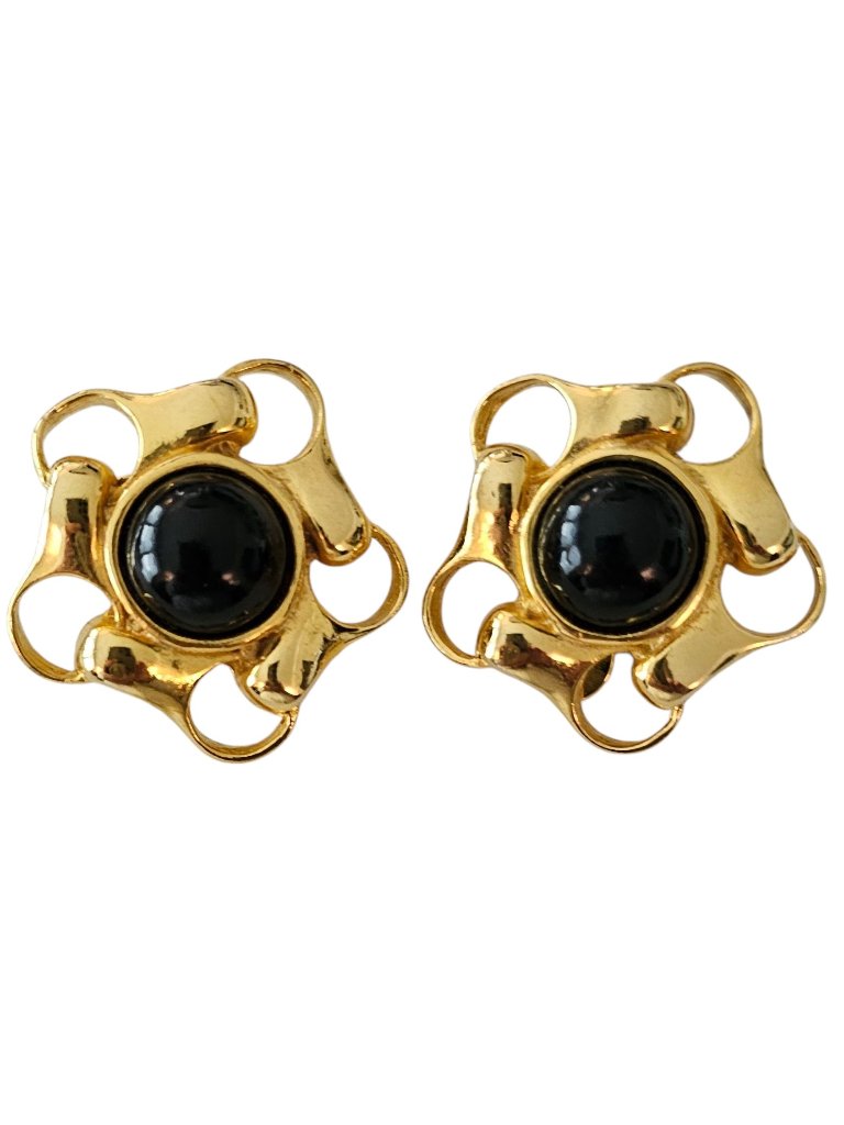 Paolo Gucci Clip On Earrings Black Center Lucite Chain Star Signed, J99